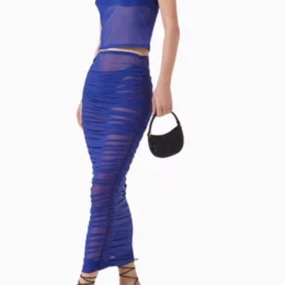 Good American Dresses & Skirts - Good American Mesh Ruched Maxi Skirt Capri Blue Size Medium NWOT